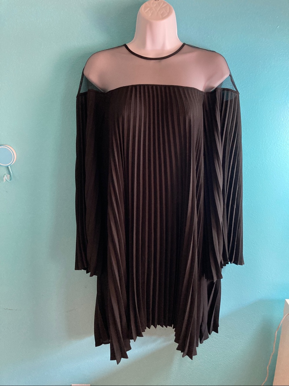 DELFI Collective Pleated Mini Dress Bell Sleeve Sheer Shoulder Size S MSRP $398